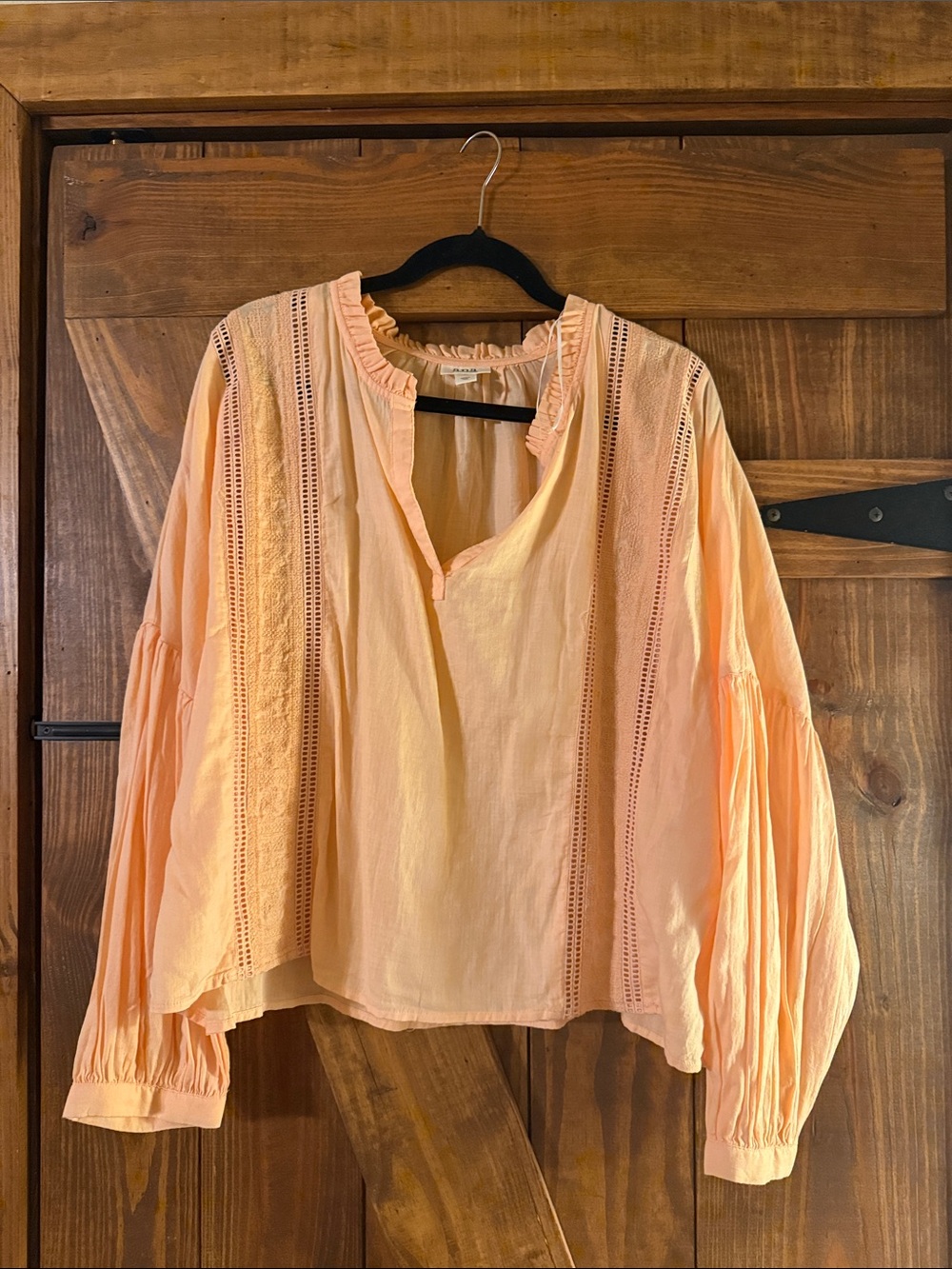 a.n.a Peach Ruffled Split-Neck Peasant Blouse